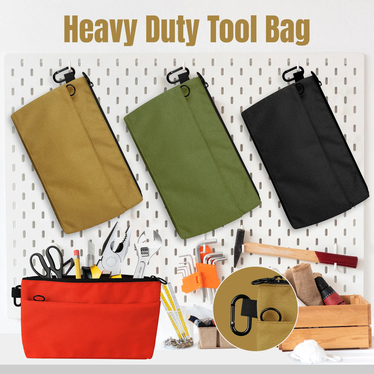 4 Pack Small Tool Pouch Bag Durable Water-Resistant Portable Organizer with Zipper Pocket & Ring Clip for Electrician Carpenter Home Repair DIY Tools & Accessories