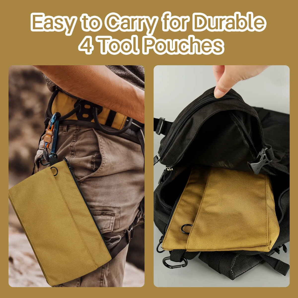 4 Pack Small Tool Pouch Bag Durable Water-Resistant Portable Organizer with Zipper Pocket & Ring Clip for Electrician Carpenter Home Repair DIY Tools & Accessories