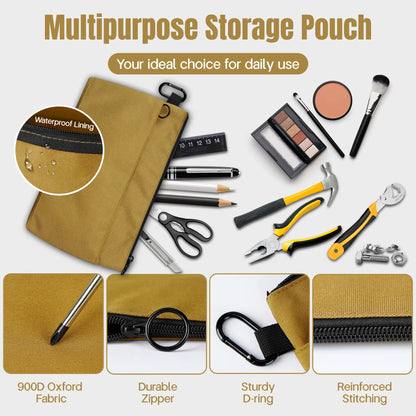 4 Pack Small Tool Pouch Bag Durable Water-Resistant Portable Organizer with Zipper Pocket & Ring Clip for Electrician Carpenter Home Repair DIY Tools & Accessories