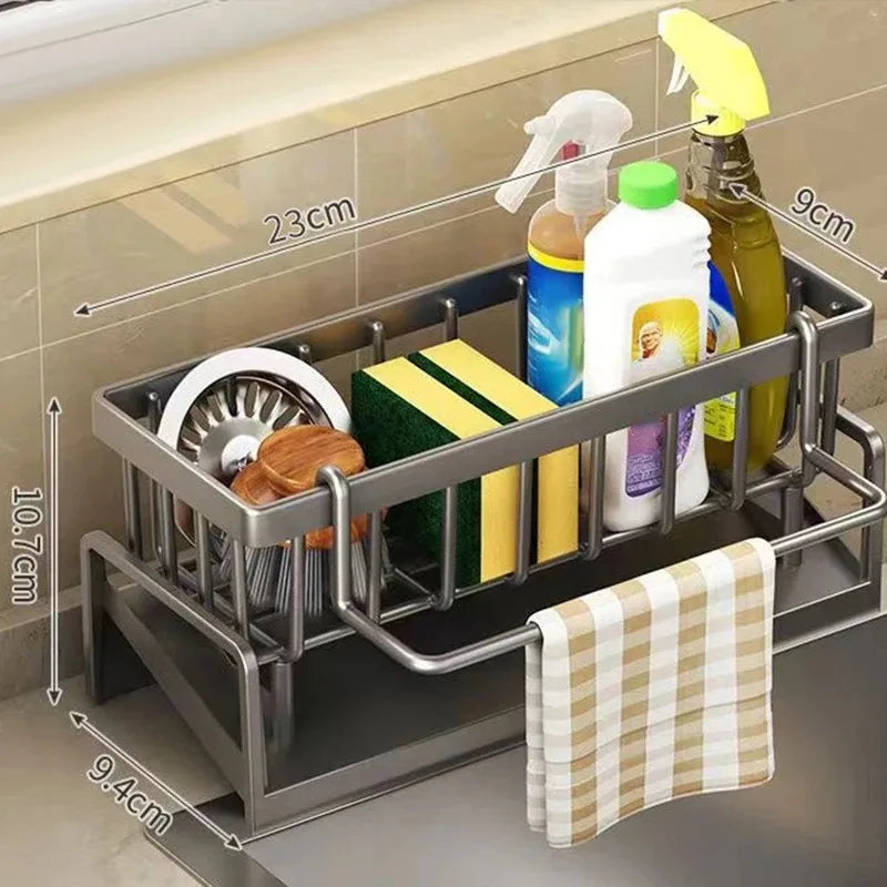 Sink Cleaning Tools Storage Rack Kitchen Multifunctional Stainless Steel Drain Rack for Sponge Cleanser Organizer Rag Hanger