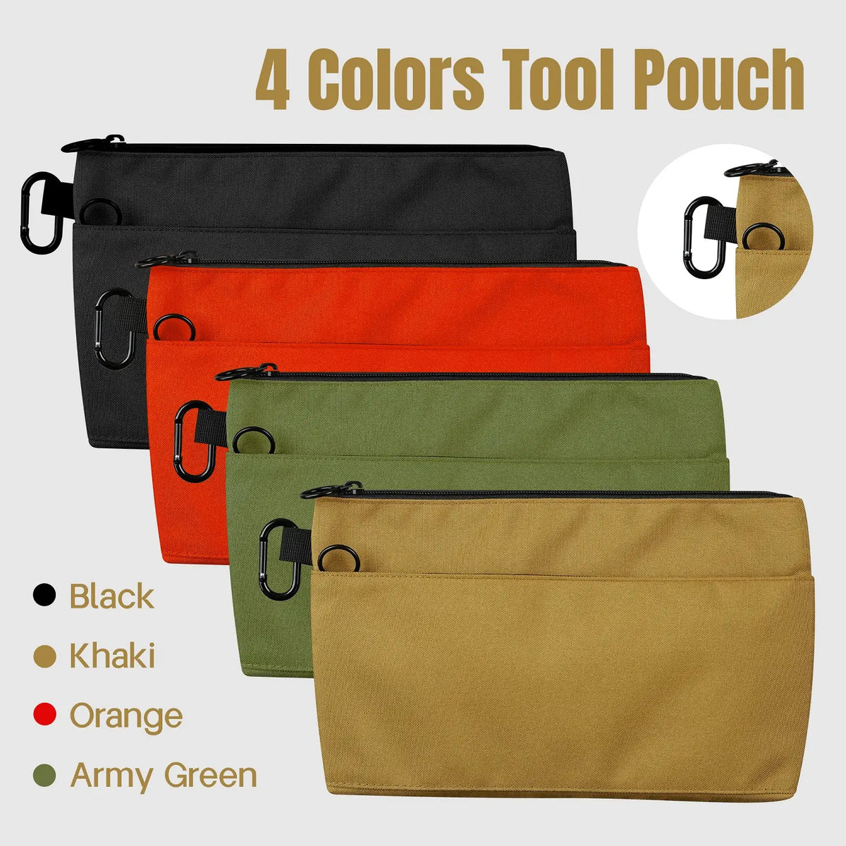 4 Pack Small Tool Pouch Bag Durable Water-Resistant Portable Organizer with Zipper Pocket & Ring Clip for Electrician Carpenter Home Repair DIY Tools & Accessories