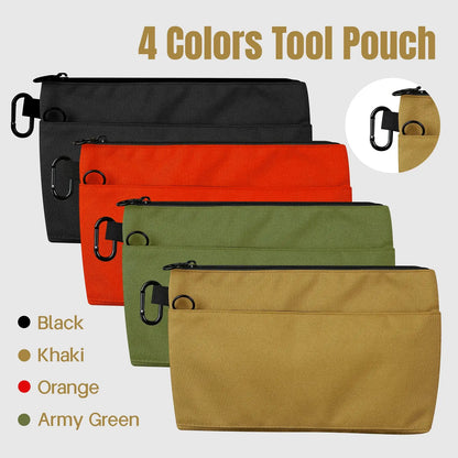 4 Pack Small Tool Pouch Bag Durable Water-Resistant Portable Organizer with Zipper Pocket & Ring Clip for Electrician Carpenter Home Repair DIY Tools & Accessories
