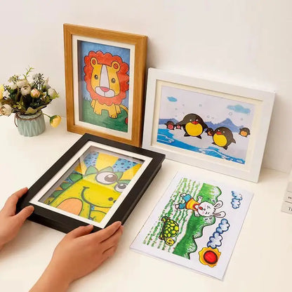 Magnetic Wooden Flip Art Photo Frame - A4 DIY Photo Display and Children's Storage Solution for Home Decoration